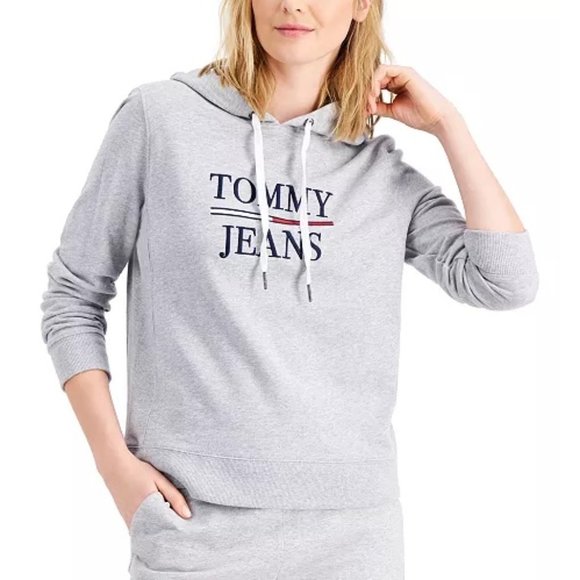 Tommy Hilfiger Jeans Logo Embroidered Grey Hoodie - Picture 1 of 5